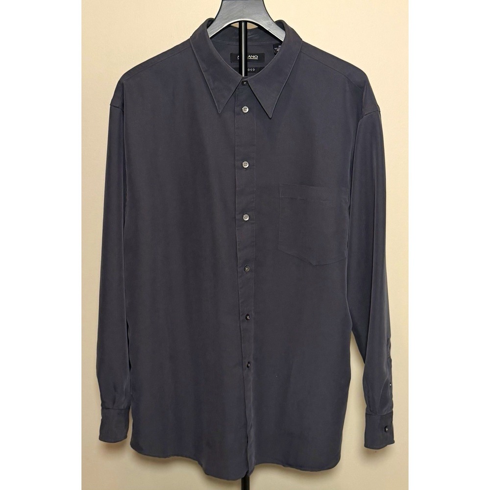 Murano Sueded Regular Fit Gray Solid Dress Shirt Mens XL Long Sleeve Pocket